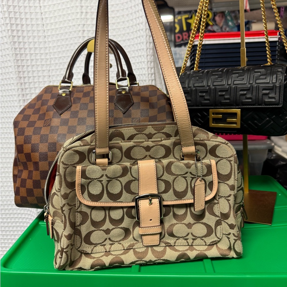 Coach Tan and Brown Signature Satchel
